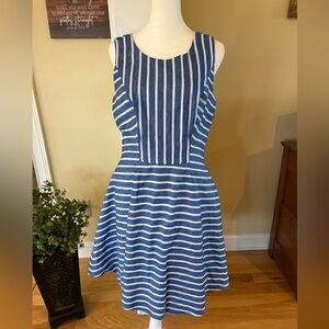 Vineyard Vines Blue and White Striped Sleeveless Fit-and-Flare Dress